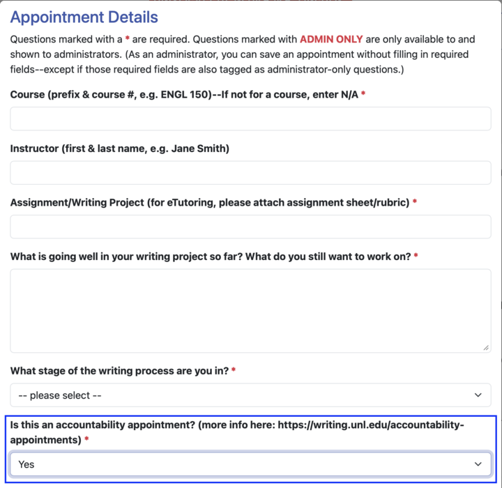 Option for accountability appointment selected to "Yes."